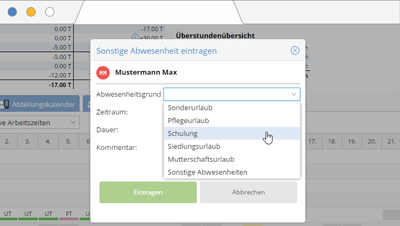 Abwesenheitsarten und Feiertagskalender